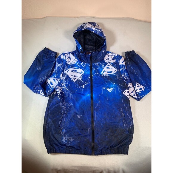 Superman Jacket Windbreaker Zip Up Hoodie Print Tango Hotel Men’s large DC Comic - Picture 3 of 10